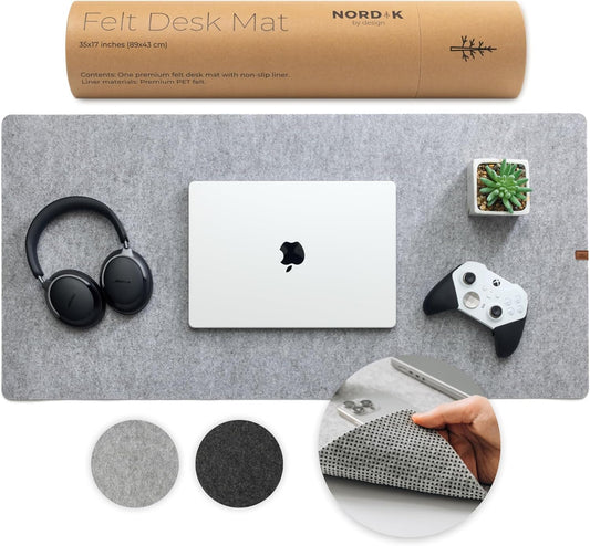 Nordik Large Felt Desk Mat - Marle - 89 x 43 cm - Full Desk Keyboard Mat - Computer Desk Mat for Keyboard and Mouse Pad - Desktop Mat - Large Felt Desk Pad