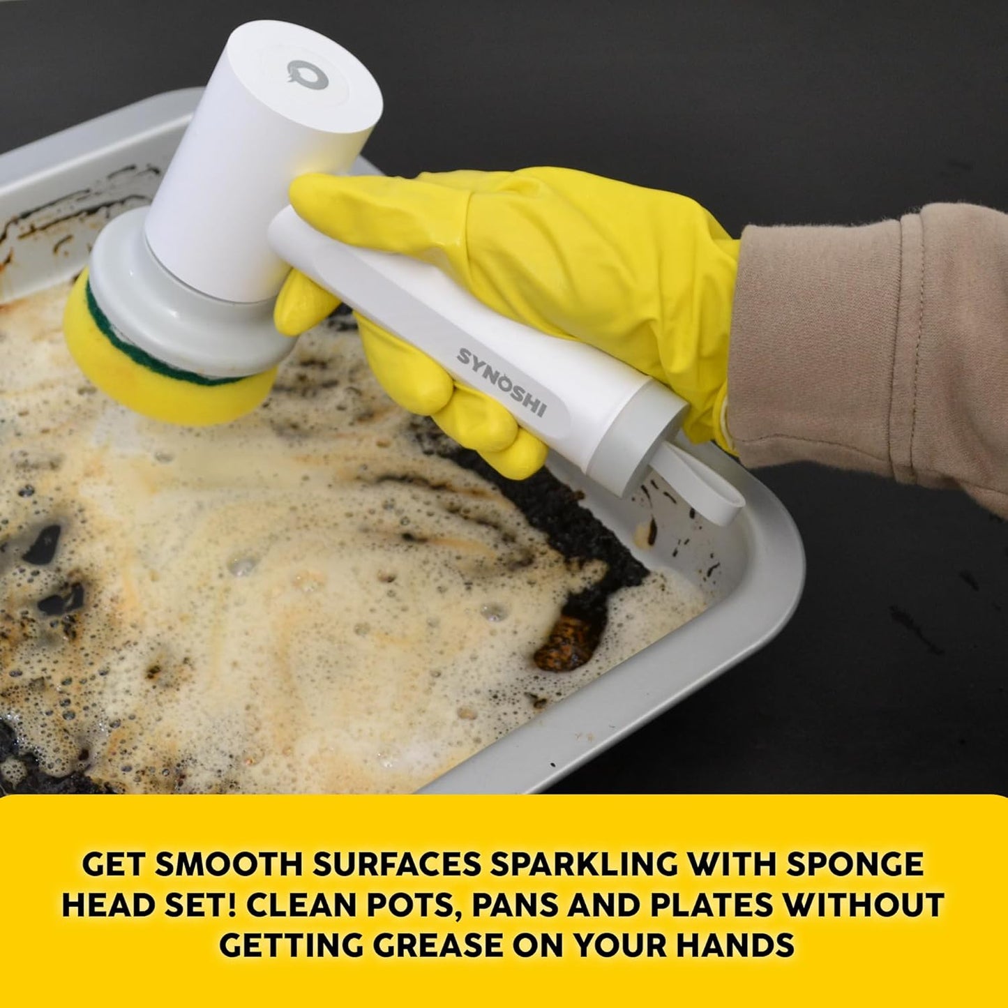Synoshi Bathroom Set Electric Spin Scrubber with 3 Replaceable Cleaning Head + 2 Cone Brush Heads + 6 Sponge Brush Heads. Perfect for Hard to Reach Places and Smooth Surfaces in The Bathroom