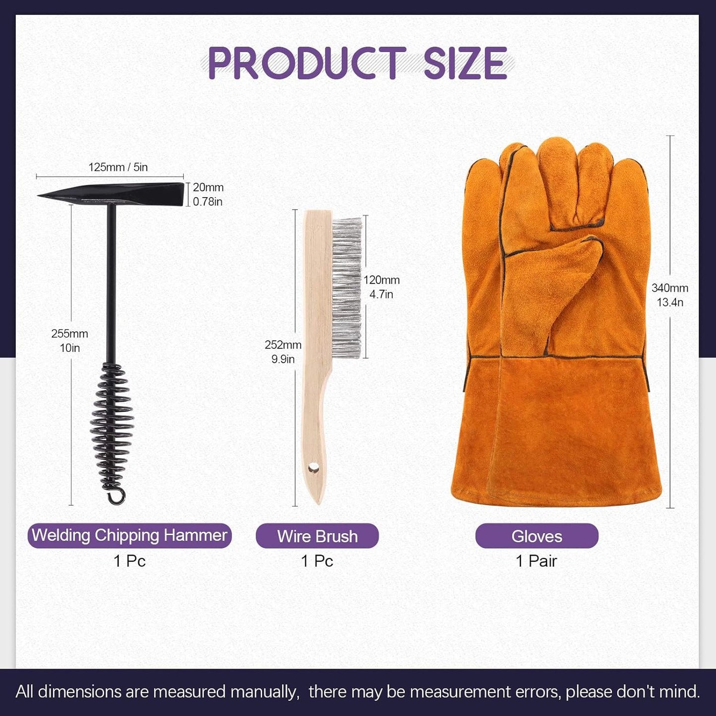 Swpeet 4Pcs 10 Inch Scratch Wire Brush Welding Hammers Slag Removal Tool with Welding Gloves,10 Inch Welding Chipping Hammer with Steel Coil Spring Handle for Cleaning Removing Slag