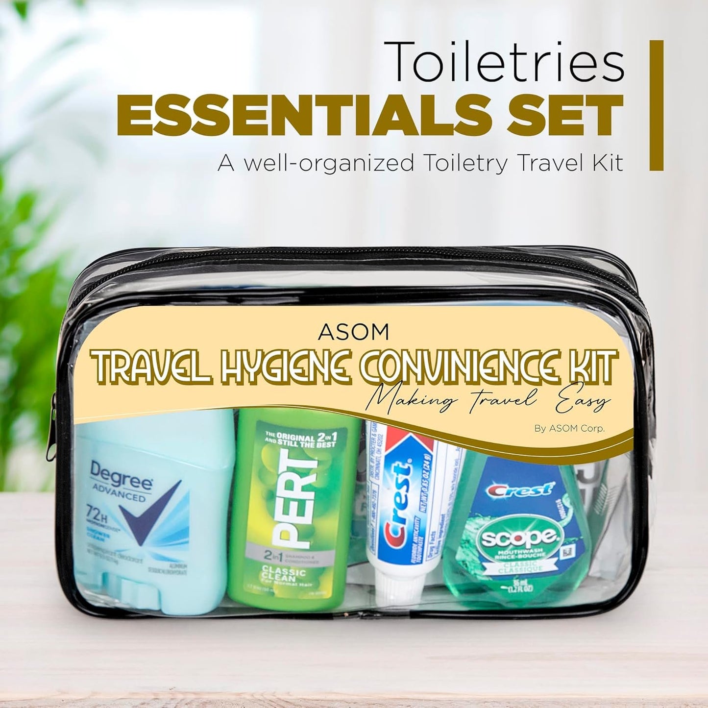 Asom Hygiene Travel Convenience Kit, Premium Unisex Toiletry Accessory Personal Care Set, Tsa Approved Carry-on Traveling Size Toiletries Essentials Bag Case, 25 Piece.