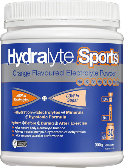 Hydralyte Sports Electrolyte Powder Orange Flavoured 900 g