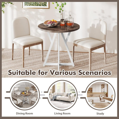 Giantex 80cm Round Dining Table, Wooden Kitchen Table w/Metal Pedestal Base, Adjustable Foot Pads, Stable X-Shaped Base, Mid-Century Round Thickened Dining Tabletop