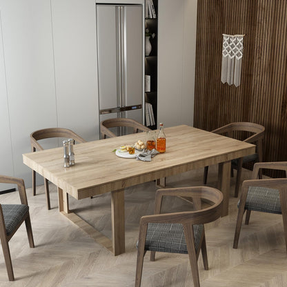 Hitow 86.6-Inch Rectangular Dining Table for 8-10 People, Wood Kitchen Table With Thicken Tabletop, Office Conference Room, Dining Room Living Room, Wood Color