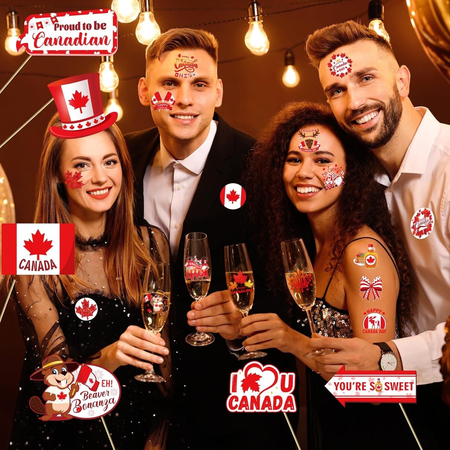 Konsait 72 Pcs Canada Day Tattoos, Red and White Maple Leaf Temporary Tattoos Kids Adults Happy Canada Day Decorations Canadian Flag Fake Tattoo Stickers Patriotic Party Favor Body Makeup Accessories