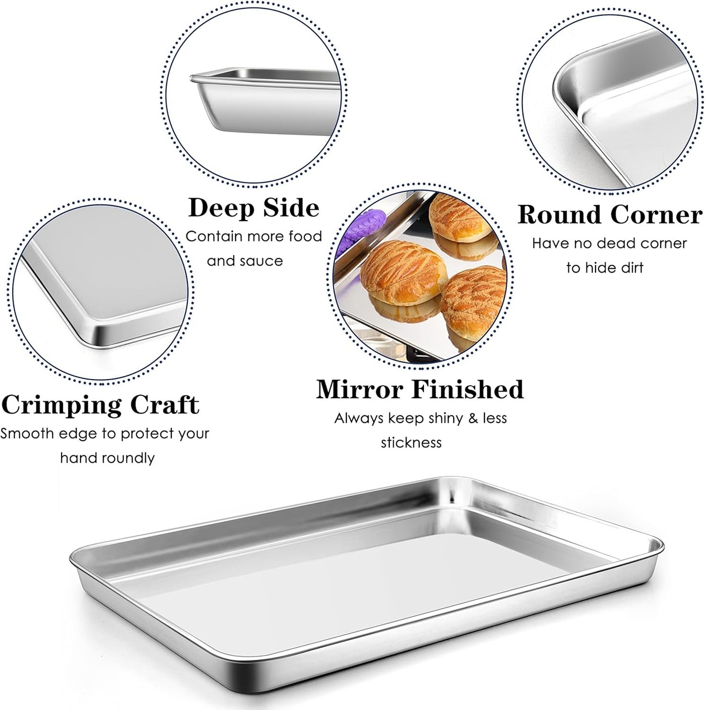 P&P CHEF 16 Inch Large Baking Sheet Set of 2, Stainless Steel Cookie Sheet, Baking Pan Bakeware Set, Heavy Duty & Healthy, Oven & Dishwasher Safe