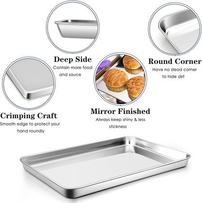 P&P CHEF 16 Inch Large Baking Sheet Set of 2, Stainless Steel Cookie Sheet, Baking Pan Bakeware Set, Heavy Duty & Healthy, Oven & Dishwasher Safe