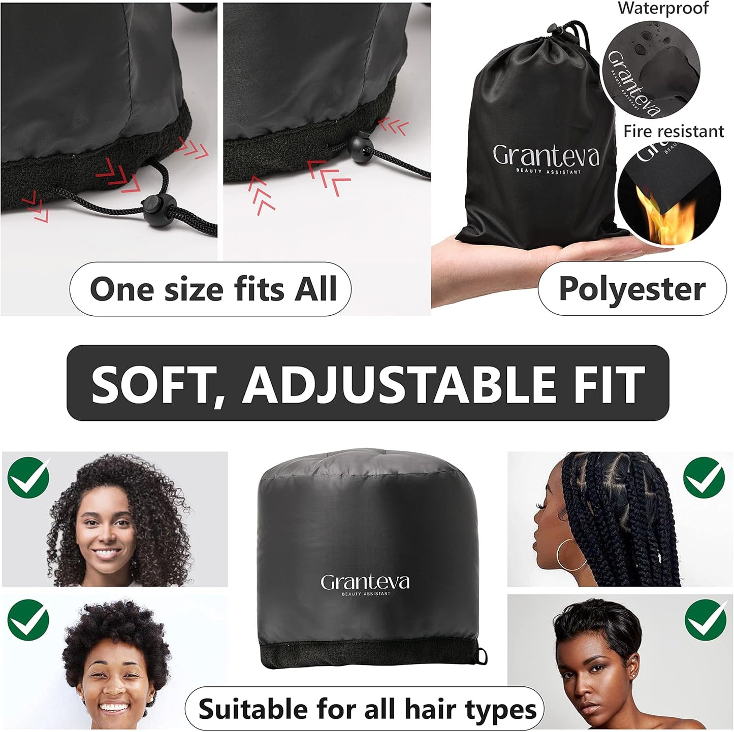 Hooded Hair Dryer w/A Headband Integrated That Reduces Heat Around Ears & Neck - Hair Dryer Hooded Diffuser Cap for Curly, Speeds Up Drying Time, Safety Deep Conditioning At Home - Portable, Large
