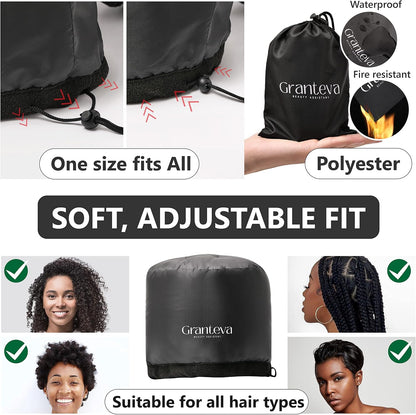 Hooded Hair Dryer w/A Headband Integrated That Reduces Heat Around Ears & Neck - Hair Dryer Hooded Diffuser Cap for Curly, Speeds Up Drying Time, Safety Deep Conditioning At Home - Portable, Large