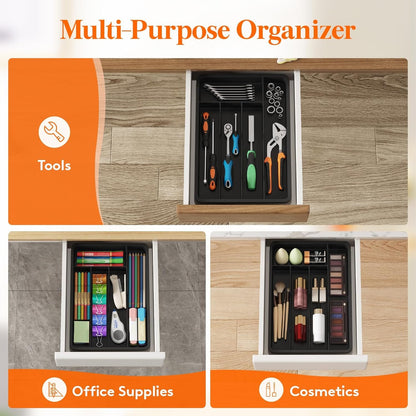Lifewit Silverware Tray, Deep Wide Cutlery Drawer Organizer Storage for Kitchen, Plastic Flatware Utensil Holder Divider for Spoons Forks Knives Tableware, 5 Compartment, Black