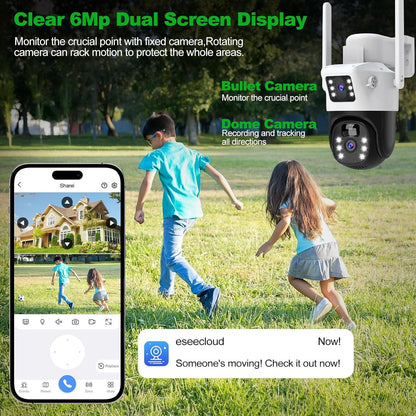 oolong Security Camera Outdoor Wireless with Dual Lens Dual PIR,10400mAh Battery,355Â°P 90Â°T, 8W Solar Panel,Solar Home WiFi Surveillance Ring Camera with Color Night Vision,64GB Card Included,IP66