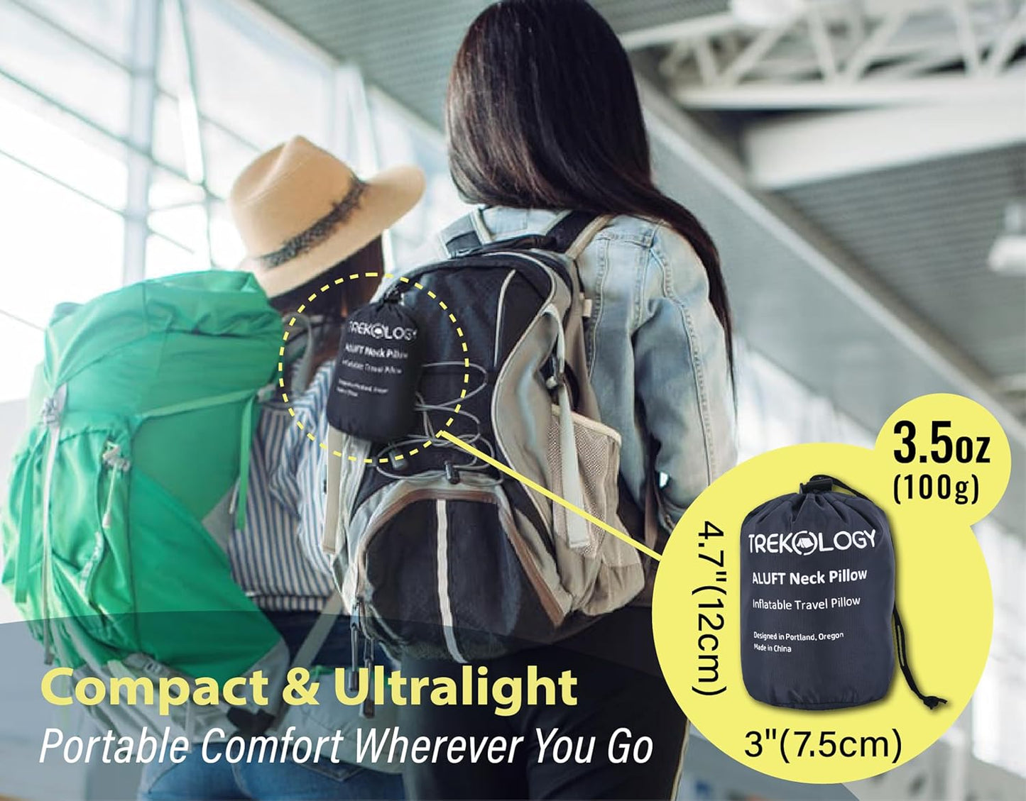 TREKOLOGY Inflatable Neck Pillow for Sleeping with Removable Pillow Covers, Inflatable Travel Pillow for Airplanes, Inflatable Neck Pillow Airplane, Travel Neck Support Pillow Blow Up Pillow