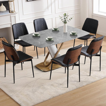 BERYTH Dining Chairs Set of 2, Mid Century Walnut Armless Dining Kitchen Chairs with Metal Legs, PU Leather Bentwood Side Chairs for Dining Room, Kitchen Room, Cafeteria, and Living Room(Black)
