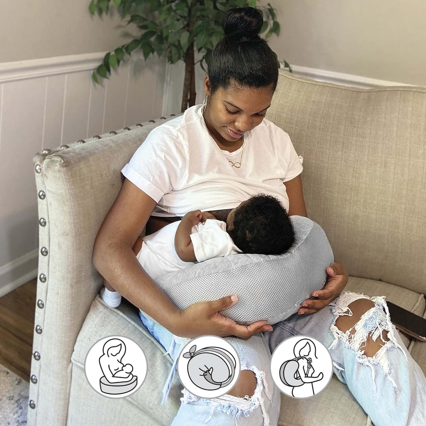 Boppy Anywhere Support Nursing Pillow, Soft Gray Heathered with Stretch Belt That Stores Small, Breastfeeding and Bottle-Feeding Support at Home and for Travel, Plus Sized to Petite, Machine Washable