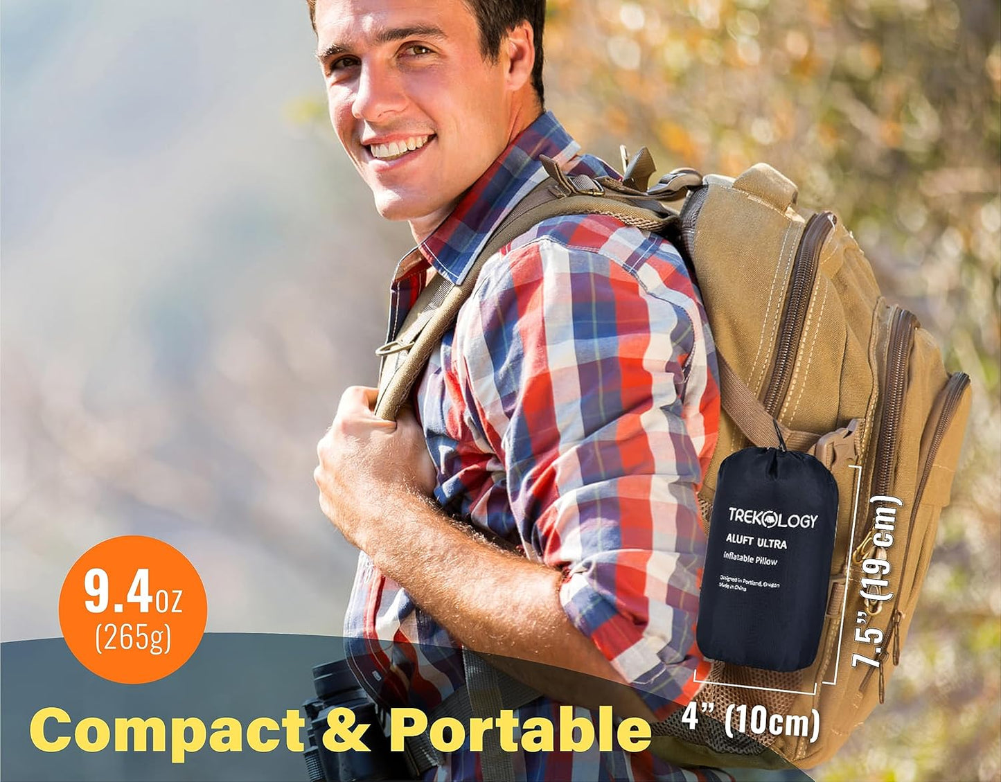 TREKOLOGY Large Inflatable Camping Pillow – Home-Sized Comfort for Outdoor Adventures | Portable, Easy-to-Inflate, Ideal for Camping, Backpacking, and Travel | Aluft Ultra
