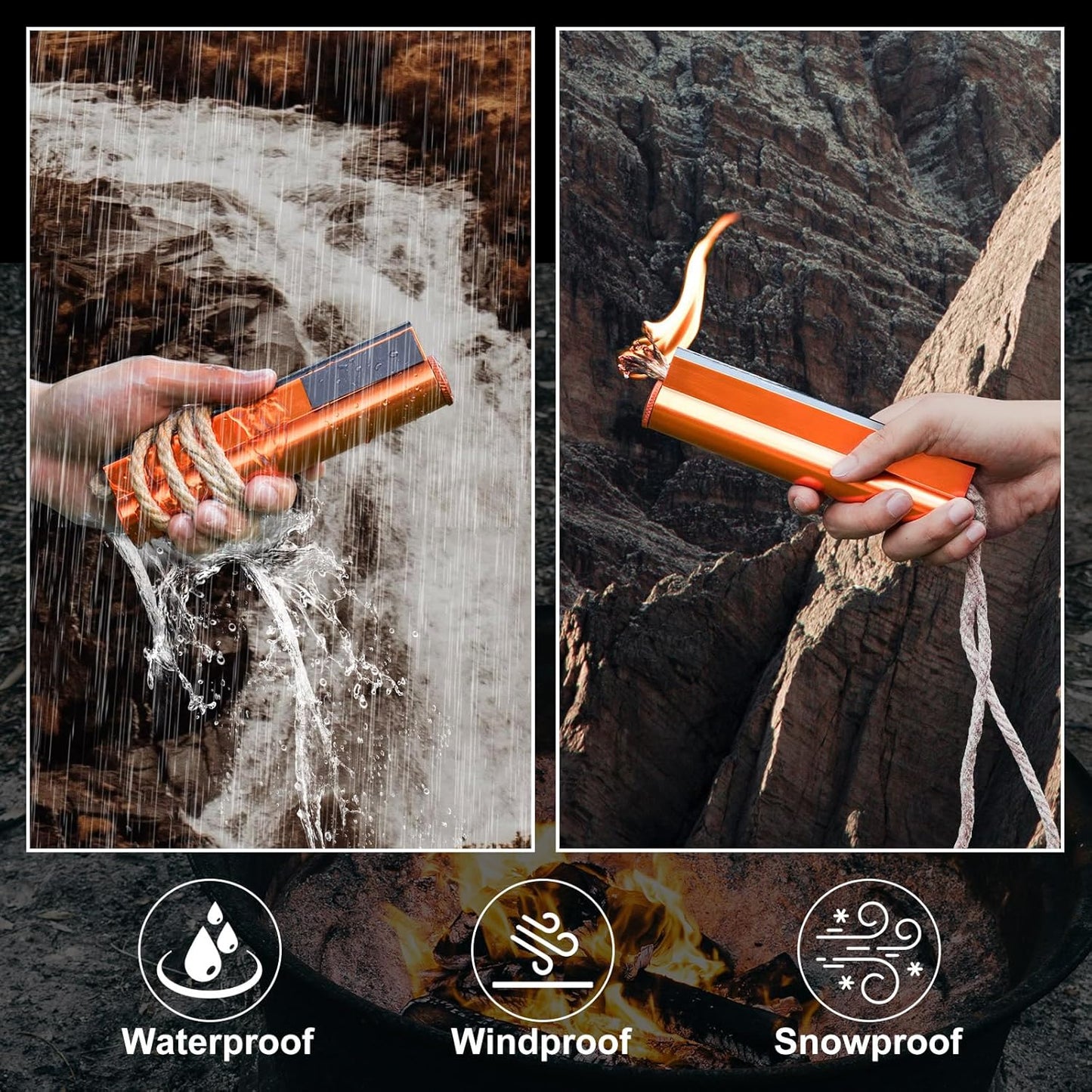 Fire Starter with Compass,Survival Tool Fire Starter Kit,Waterproof Tinder Wick Rope Fire Starter,All-Weather Magnesium Ferro Rod Fire Starter