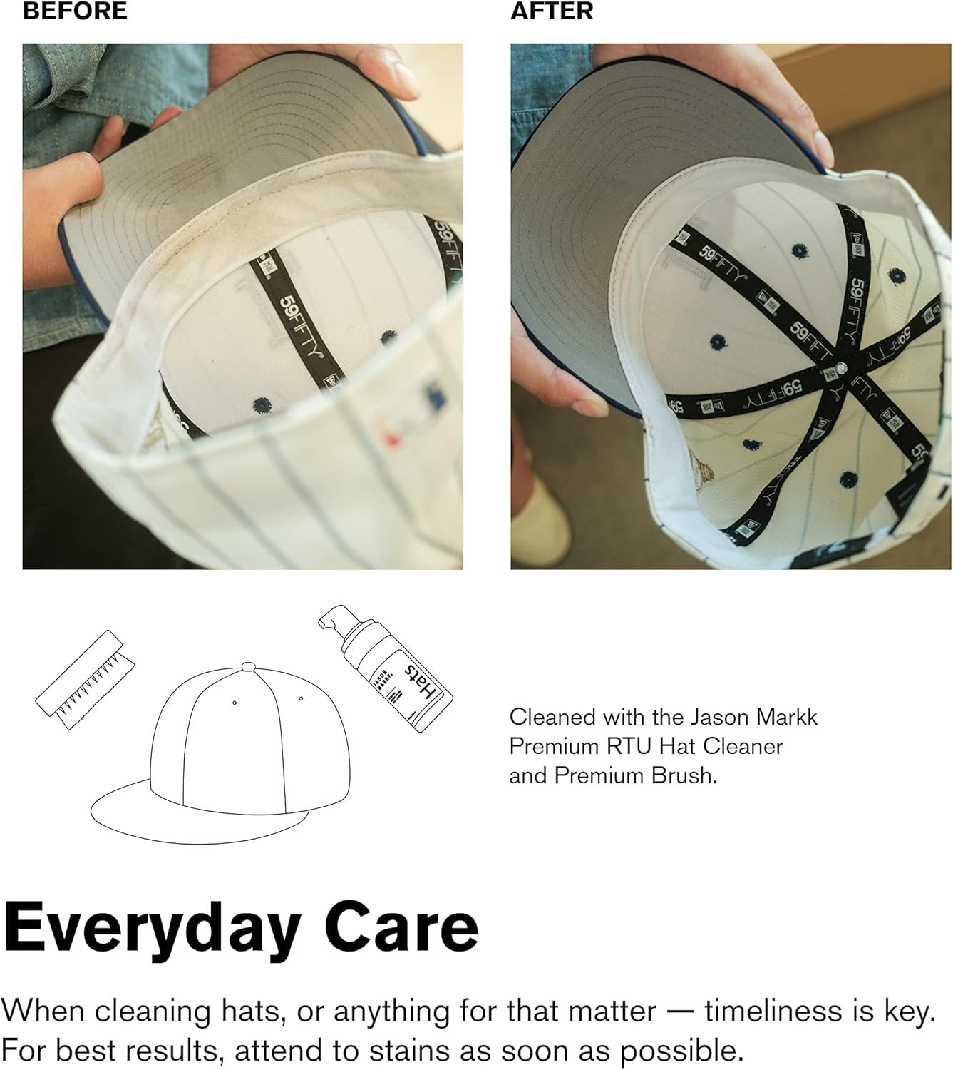 Jason Markk Hat Care Kit, Hat Cleaner, 2-Piece Set, Ready-To-Use Foam & Delicates Brush, Cap Cleaning, Ideal for Headwear, Safe for Cotton, Wool, Felt, Corduroy, Polyester, 4oz