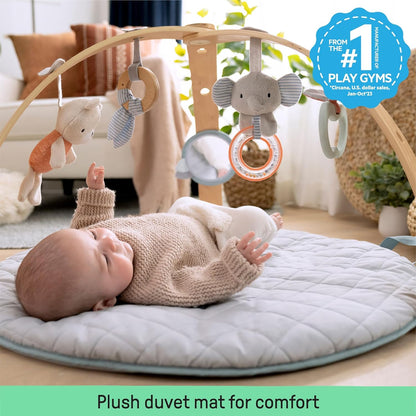 Ingenuity Cozy Spot Reversible Duvet Activity Gym & Play Mat with Wooden Toy bar - Loamy, Newborn and up