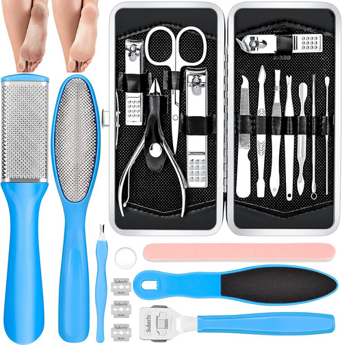 Manicure & Pedicure Kits - 23 in 1 Professional Pedicure Tools Stainless Steel Foot Care and Nail Tools Set, Foot File Foot Rasp Dead Skin Callus Remover Kit for Women Men Home Foot Care, Blue