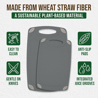 AXIOM CREATIONS 2-Piece Reversible Cutting Board Set Made from Natural Food Grade Wheat Straw Material - Eco-Conscious Alternative to Plastic - Gluten Free & BPA Free Chopping Boards for Kitchen