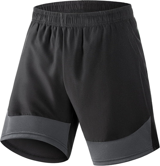 HRUI Men's Athletic Shorts - Quick Dry, Lightweight, Gym Running Workout Shorts with Zipper Pockets - Grey, Large, Regular, Low Rise, Cotton, Solid, Alpha, AU