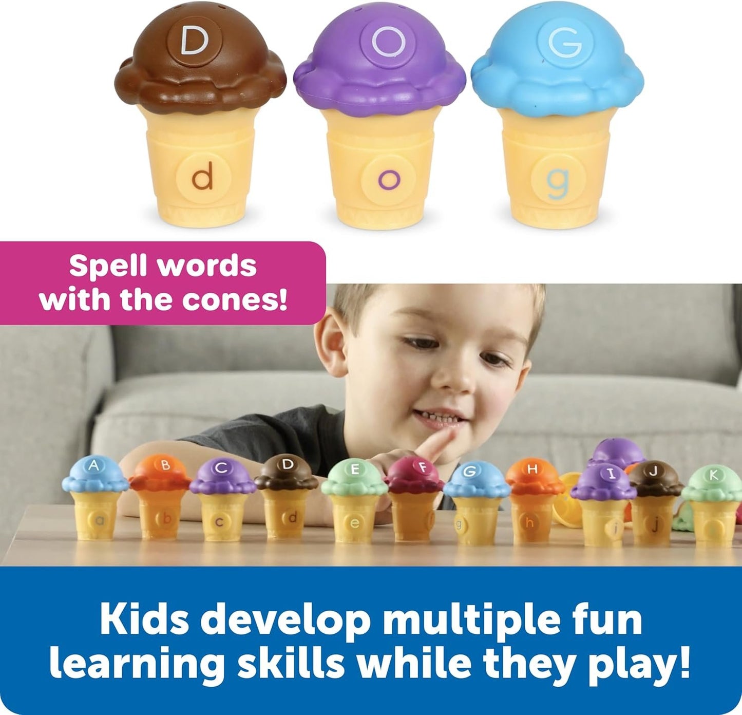 Learning Resources Mini Letter Scoops, 52 Pieces, Ages 3+,Preschool Learning Toys, Stacking Toys, Montessori Toys