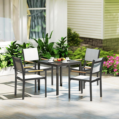 Outsunny 29" Aluminum Outdoor Dining Table for 4, Patio Table with Wood Grain Table Top, for Garden, Lawn, Balcony, Deck, Black