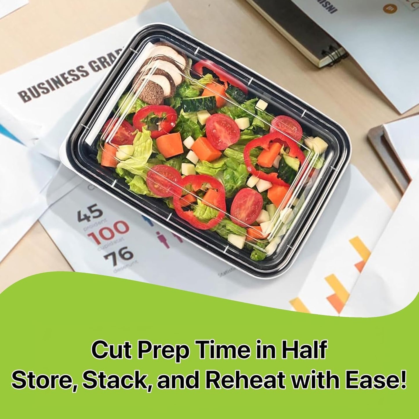 Pokanic Meal Prep Containers [10 Set] 24 oz with Lids, 1 compartment, Stackable, Reusable, Leakproof, Food Safe, Microwave, Freezer & Dishwasher Safe for Food Prep Storage Bento Box (10 Set, 24 oz)