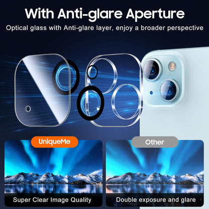 [3 Pack] UniqueMe Compatible with iPhone 15 6.1 inch/ 15 Plus 6.7 inch Camera Lens Protector Tempered Glass,[Case Friendly][Scratch-Resistant][Easy Installation]-Black Circle