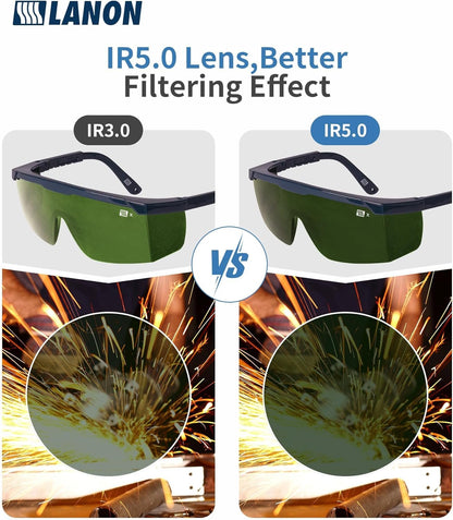 LANON Welding Safety Glasses,IR Filter Shade 5.0 Lens,Anti-Scratch & Anti-Impact,ANSI Z87.1 Double-sided Antifog,Wrap-Around Protective Safety Goggles,UV Protection