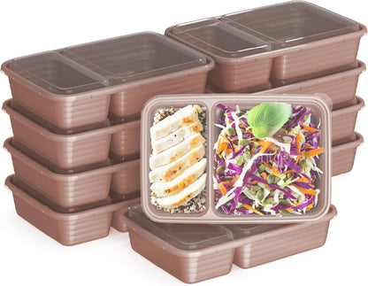 Bentgo Prep 2-Compartment Meal-Prep Containers with Custom-Fit Lids - Microwaveable, Durable, Reusable, BPA-Free, Freezer and Dishwasher Safe Food Storage Containers - 10 Trays & 10 Lids (Rose Gold)