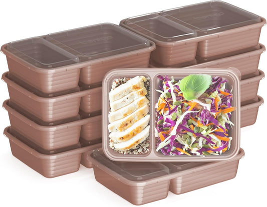 Bentgo Prep 2-Compartment Meal-Prep Containers with Custom-Fit Lids - Microwaveable, Durable, Reusable, BPA-Free, Freezer and Dishwasher Safe Food Storage Containers - 10 Trays & 10 Lids (Rose Gold)