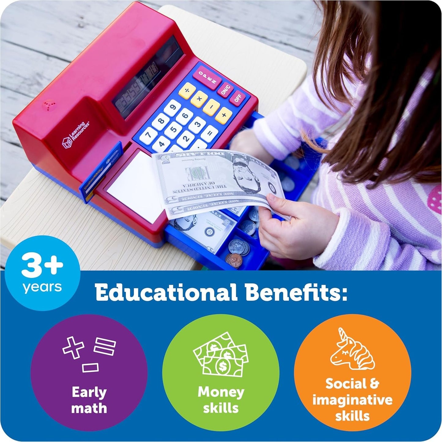 Learning Resources Pretend & Play Calculator Cash Register - 73 Pieces, Ages 3+ Develops Early Math Skills, Play Cash Register for Kids, Toy Cash Register, Play Money for Kids