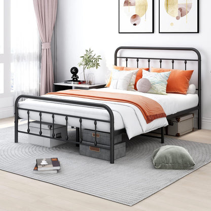 DUMEE Full Bed Frame with Headboard and Footboard Metal Platform Bed Frame Full Size Bed Slats Support No Box Spring Needed,Textured Black