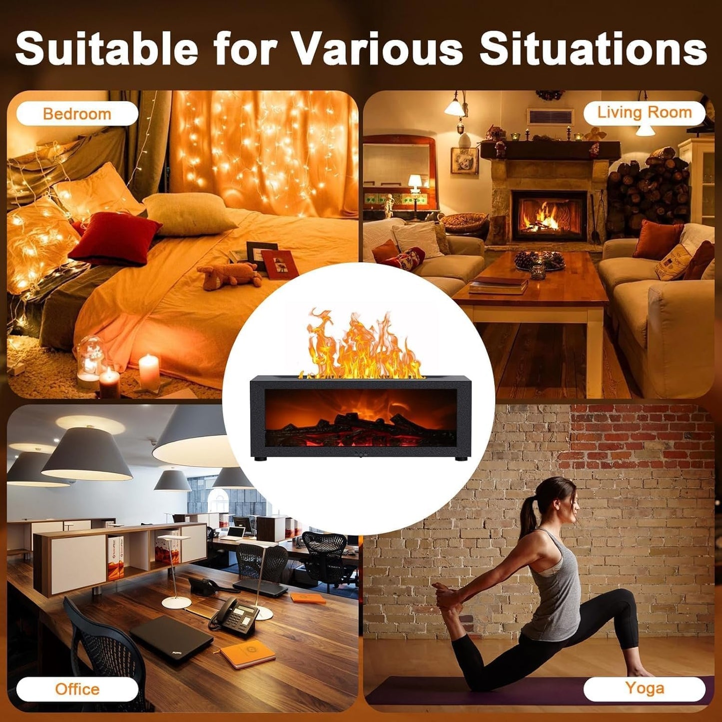 3D Flame Essential Oil Diffuser, 150ml Fireplace Flame Light Humidifier with Timer, Auto-Off Protection, 7 Colors LED Night Light and Remote Control, Aroma Diffuser for Home, Office, Bedroom (Black)