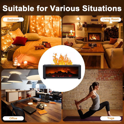3D Flame Essential Oil Diffuser, 150ml Fireplace Flame Light Humidifier with Timer, Auto-Off Protection, 7 Colors LED Night Light and Remote Control, Aroma Diffuser for Home, Office, Bedroom (Black)