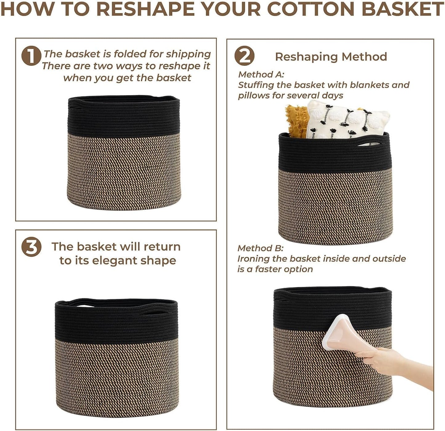 INDRESSME Large Baskets Storage Organization for Blanket Home Décor,Woven Laundry Baskets for clothes, Towel, Nursery Toy Storage Bin, 15.8"x15.8"x13.8"