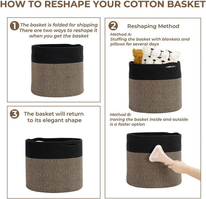 INDRESSME Large Baskets Storage Organization for Blanket Home Décor,Woven Laundry Baskets for clothes, Towel, Nursery Toy Storage Bin, 15.8"x15.8"x13.8"