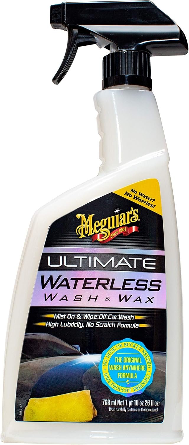 Meguiar's Ultimate Waterless Wash & Wax, Scratch-Free Waterless Car Cleaning Spray That Makes Detailing Quick and Easy, 2-in-1 Cleaner and Protection to Help Your Ride Shine, 26 Oz