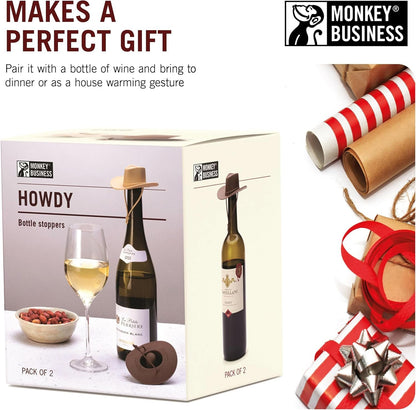 Monkey Business Silicone Wine Stoppers, Funny Cowboy Hat Stoppers, Seal Bottle and Keep Wine Fresh, Cute Wine Accessories, Kitchen Gadgets Pack