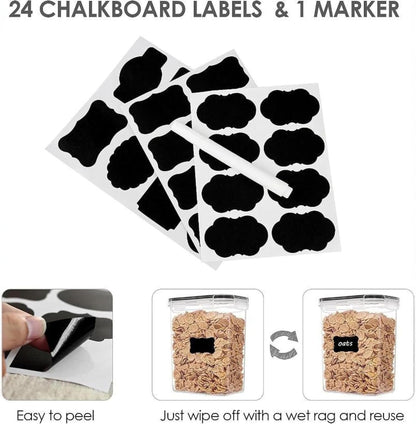 BADIABO Airtight Food Storage Containers Set, 16 Pcs BPA Free Plastic Dry Food Canisters for Kitchen Pantry Organization and Storage Ideal for Cereal, Flour & Sugar - Black Labels