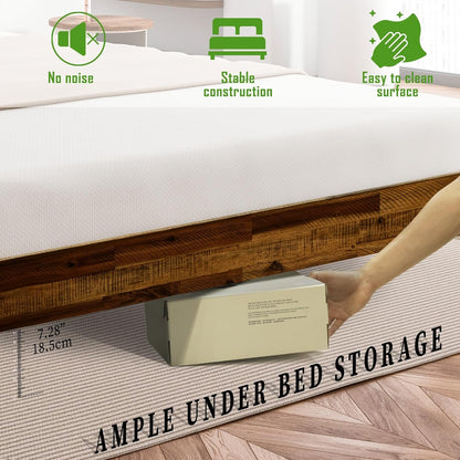 Acacia Sierra King Size Bed Frame with Adjustable Headboard, 800 lbs Capacity Farmhouse Signature Bedroom Furniture Solid Wood Bed Compatible with All Mattress Types, Non-Slip and Noise-Free, Walnut