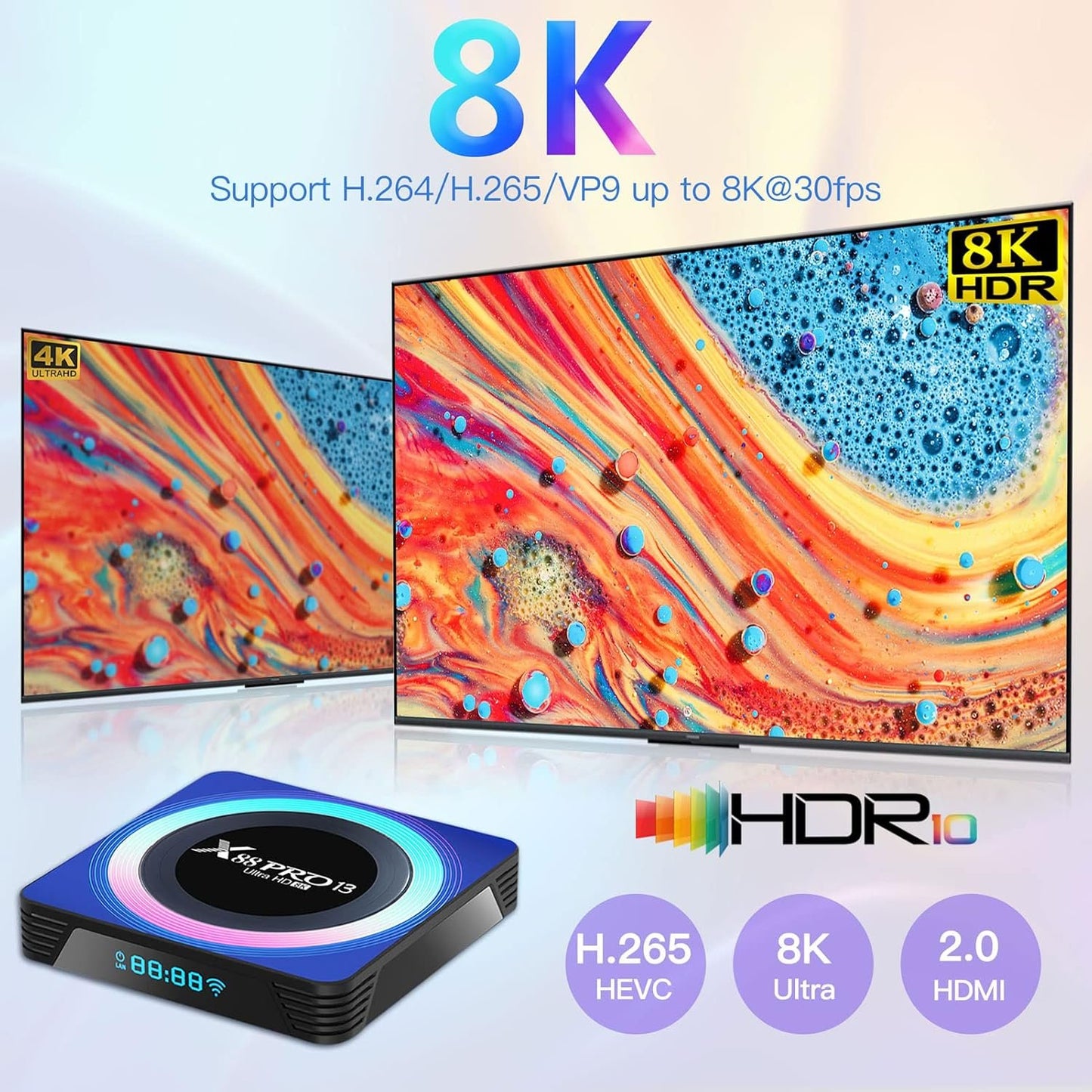 2025 Android TV Box 13.0, 6K TV Box Android 4GB RAM 32GB ROM, X88 PRO 13 Android TV Box 4K 6K 8K with RK3528 Quad-Core CPU Wi-Fi 6 2.4G/5G Dual-Band Wi-Fi Bluetooth 5.0 USB 3.0 Android Box