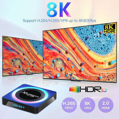 2025 Android TV Box 13.0, 6K TV Box Android 4GB RAM 32GB ROM, X88 PRO 13 Android TV Box 4K 6K 8K with RK3528 Quad-Core CPU Wi-Fi 6 2.4G/5G Dual-Band Wi-Fi Bluetooth 5.0 USB 3.0 Android Box