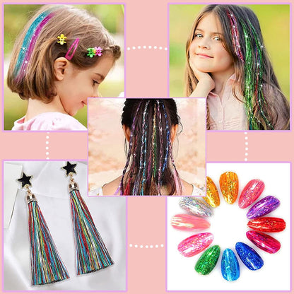 Hair Tinsel Kit (48 Inch, 20 Colors, 6000 Strands), Glitter Tinsel Hair Extensions with Tools - Fairy Hair Tinsel Heat Resistant Accessories for Women Girls Kids