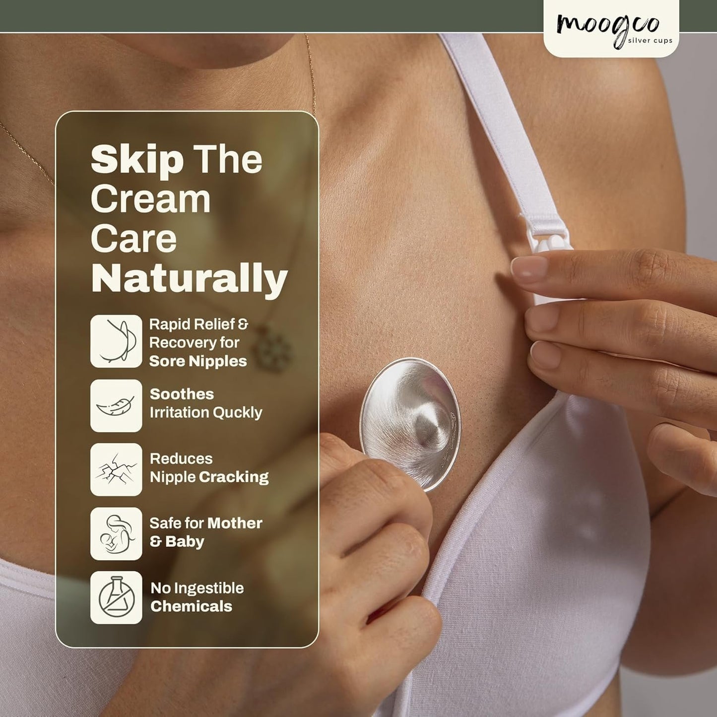Moogco The Original Silver Nursing Cups - Nipple Shields for Nursing Newborn - Newborn Essentials Must Haves - Nipple Covers Breastfeeding - 925 Silver