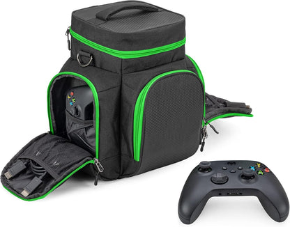 Trunab Console Carrying Case Compatible with Xbox Series X, Travel Bag with Multiple Storage Pockets for Xbox Controllers, Games, Cables and Other Accessories, Green (Patented Design)
