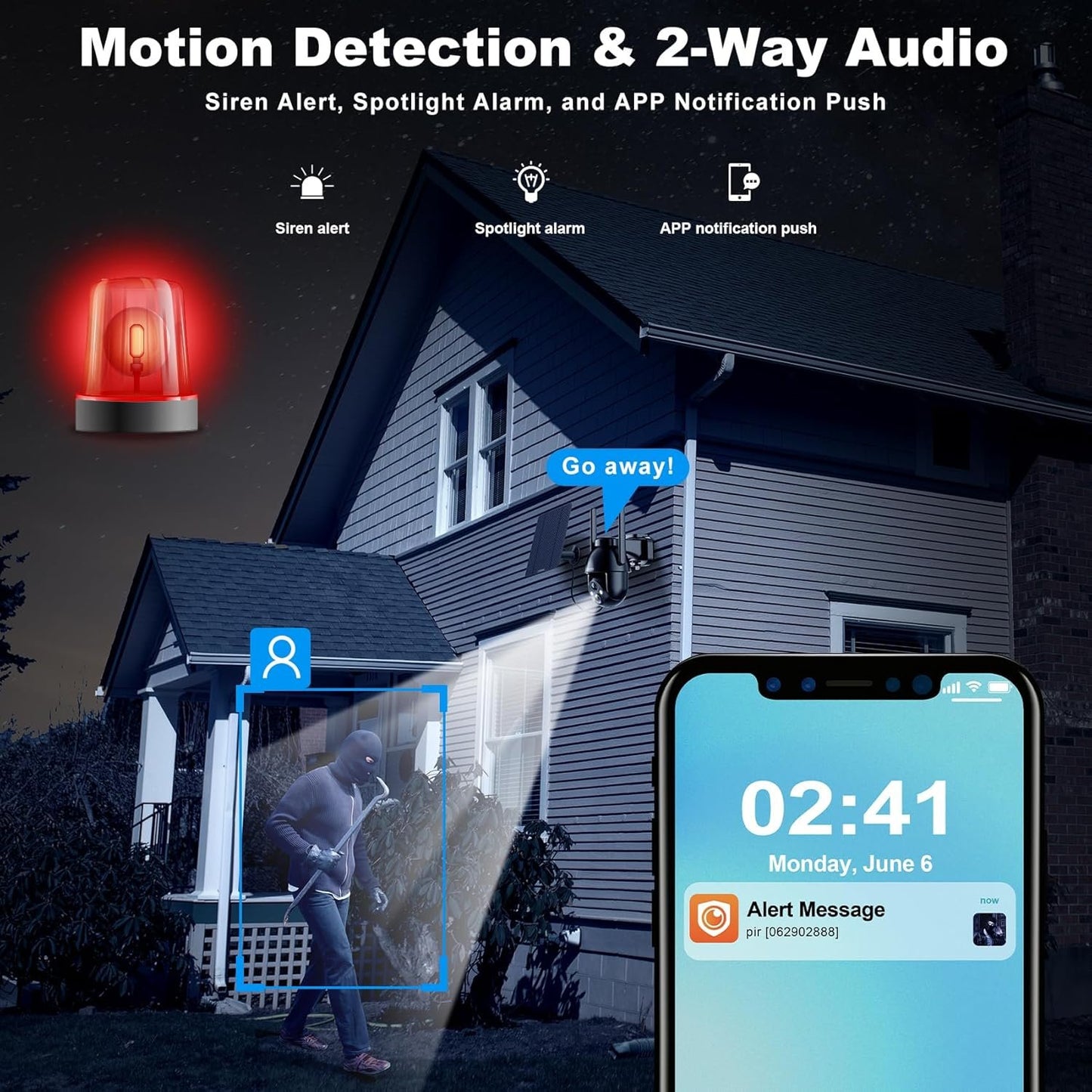 4G LTE Cellular Solar Security Cameras Wireless Outdoor, Solar Powered 3MP Camera 2K No WiFi Security Camera, PIR Motion Detection,Siren,Color Night Vision, SD/Cloud Storage (SIM Card Included)