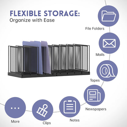 9-Section File Organizer for Desk, Vertical File Holder Desktop File Folder Organizer, Upright Mesh Desk Organizer Mail Organizer Office Organization for Home Office, Black, 2 Pack