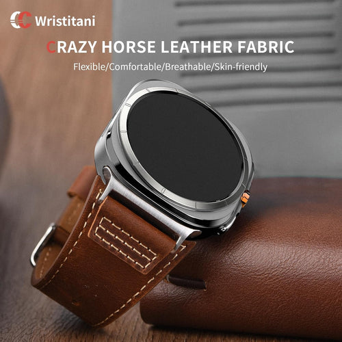Wristitani Leather Band Compatible with Samsung Galaxy Watch Ultra Bands 7 6 5 4 for Men, Top Genuine Leather Replacement Vintage Strap for 47mm 46mm 45mm 44mm 43mm 42mm 40mm