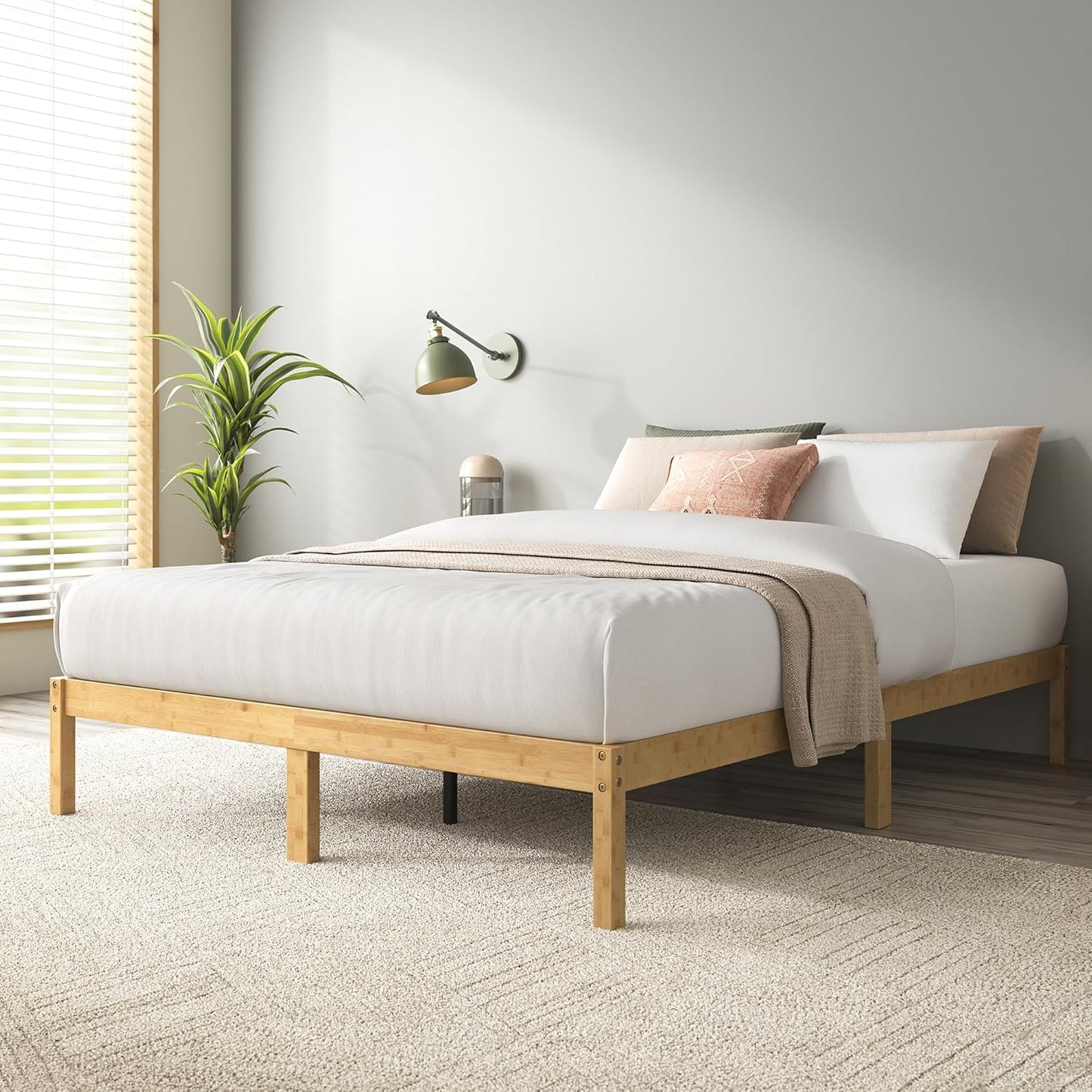 Zinus Queen Bed Frame, Bamboo Wood Base Bedroom Furniture Wooden Home Timber Frame